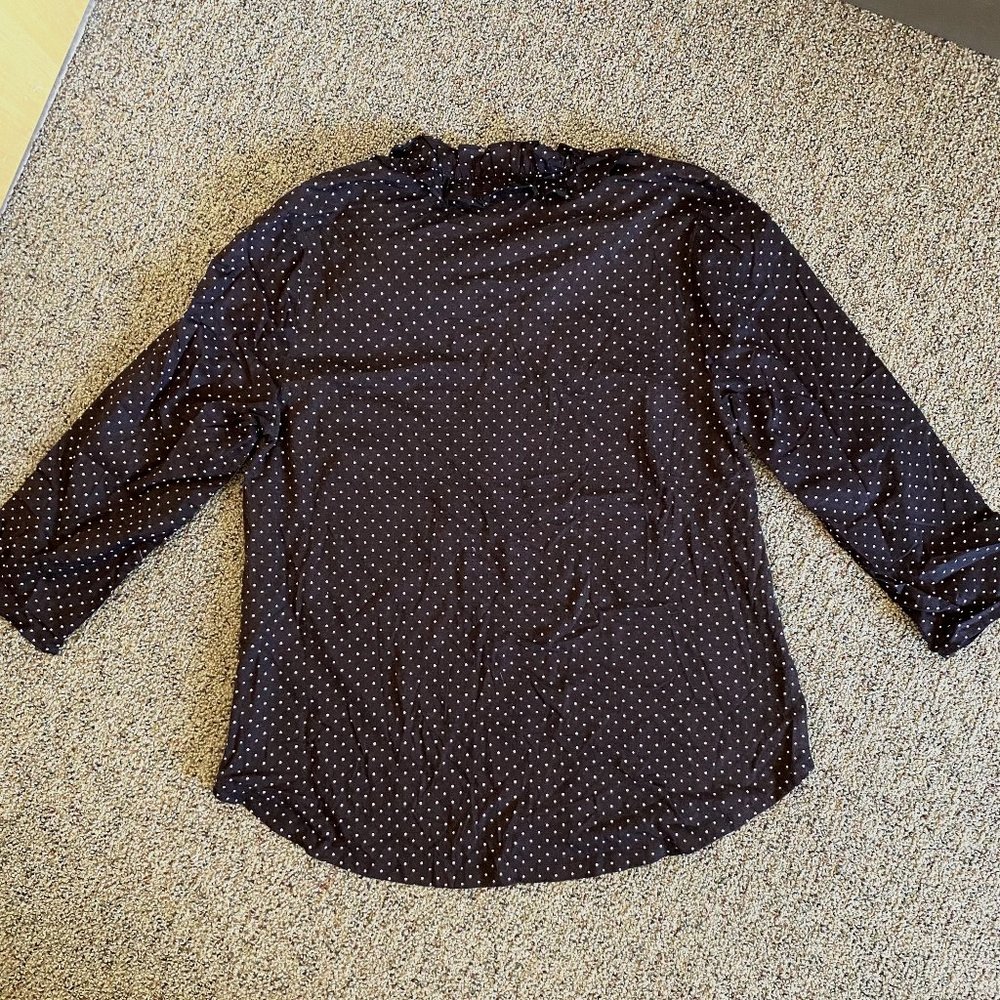 Charter Club White/DRK CHOCOL polka dots 3/4 sleeve top - Picture 2 of 7